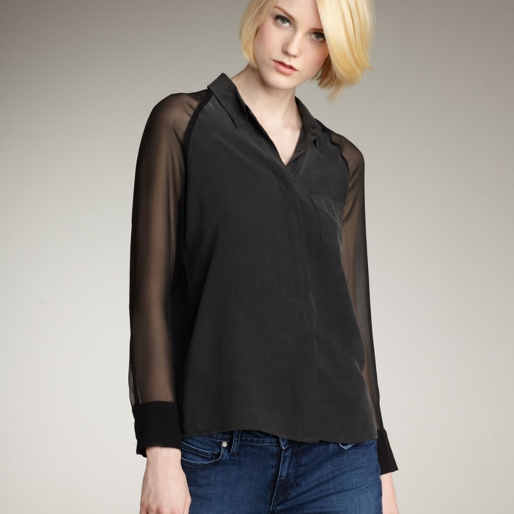 Equipment Femme Quinn LS Silk Top BLK sz L